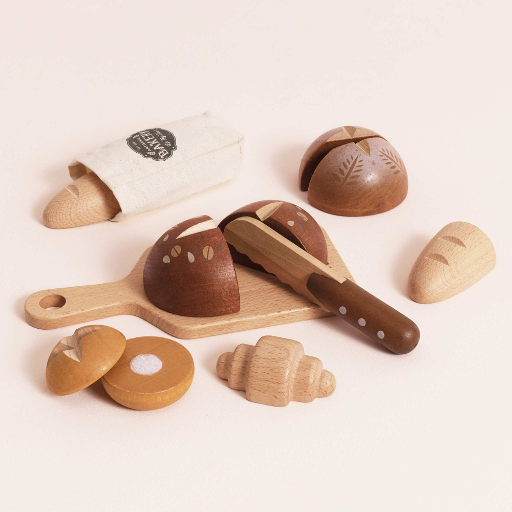 Wooden bread & knife set (12pcs)
