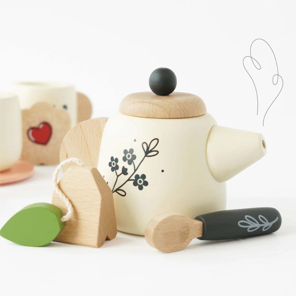 Wooden tea set & tray - Image 4