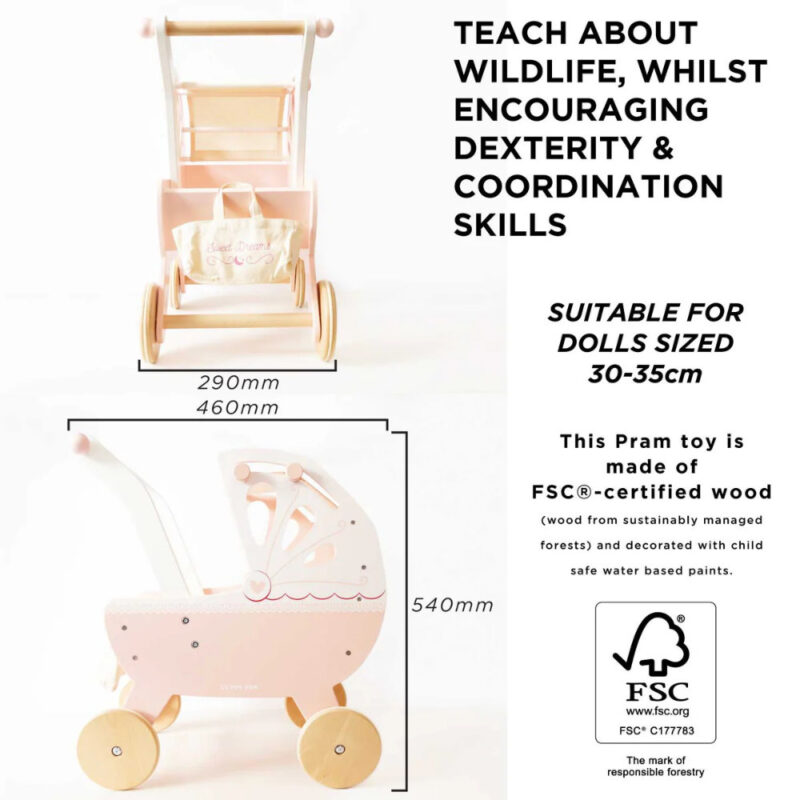 Wooden retro doll pram - Image 4