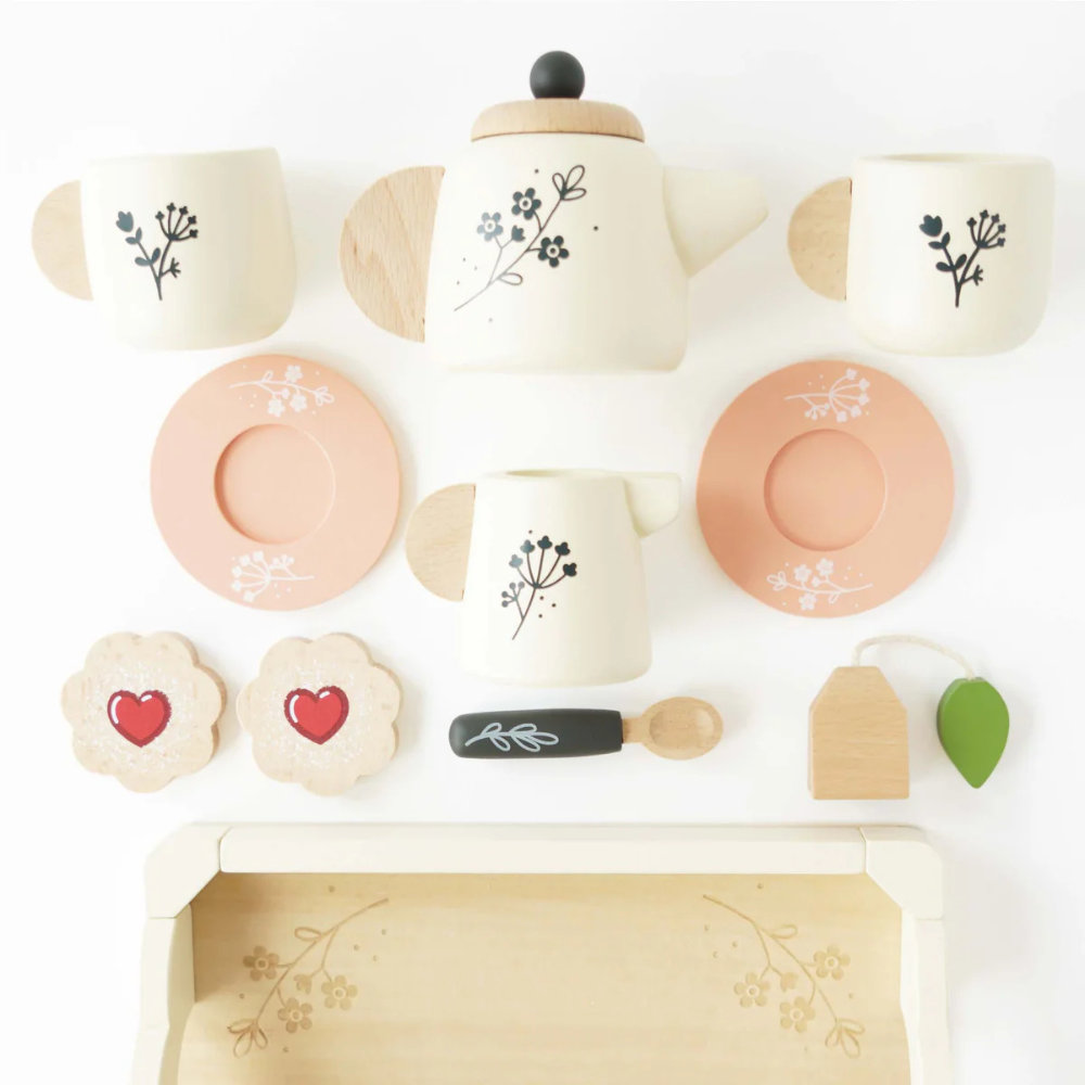 Wooden tea set & tray - Image 3