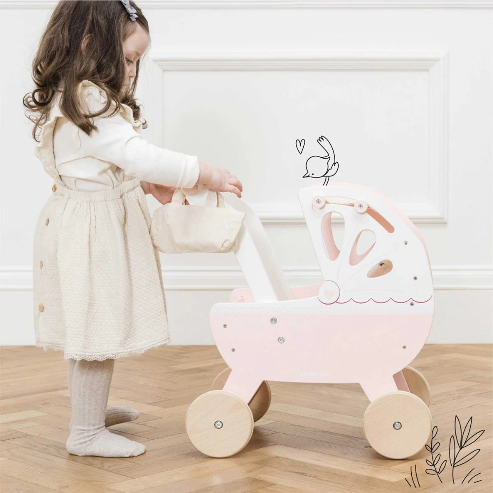 Wooden retro doll pram