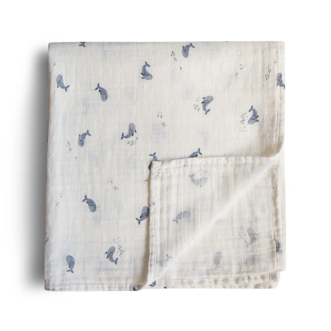 MUSHIE muslin swaddle blanket: Whales