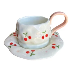 Cherries Cup & Saucer set of 6 (pink)