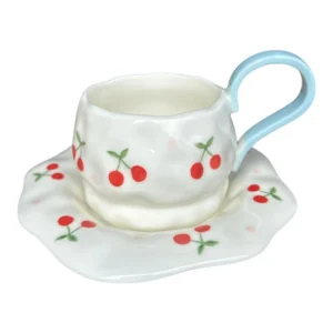 Cherries cup & saucer set of 6 ( blue)
